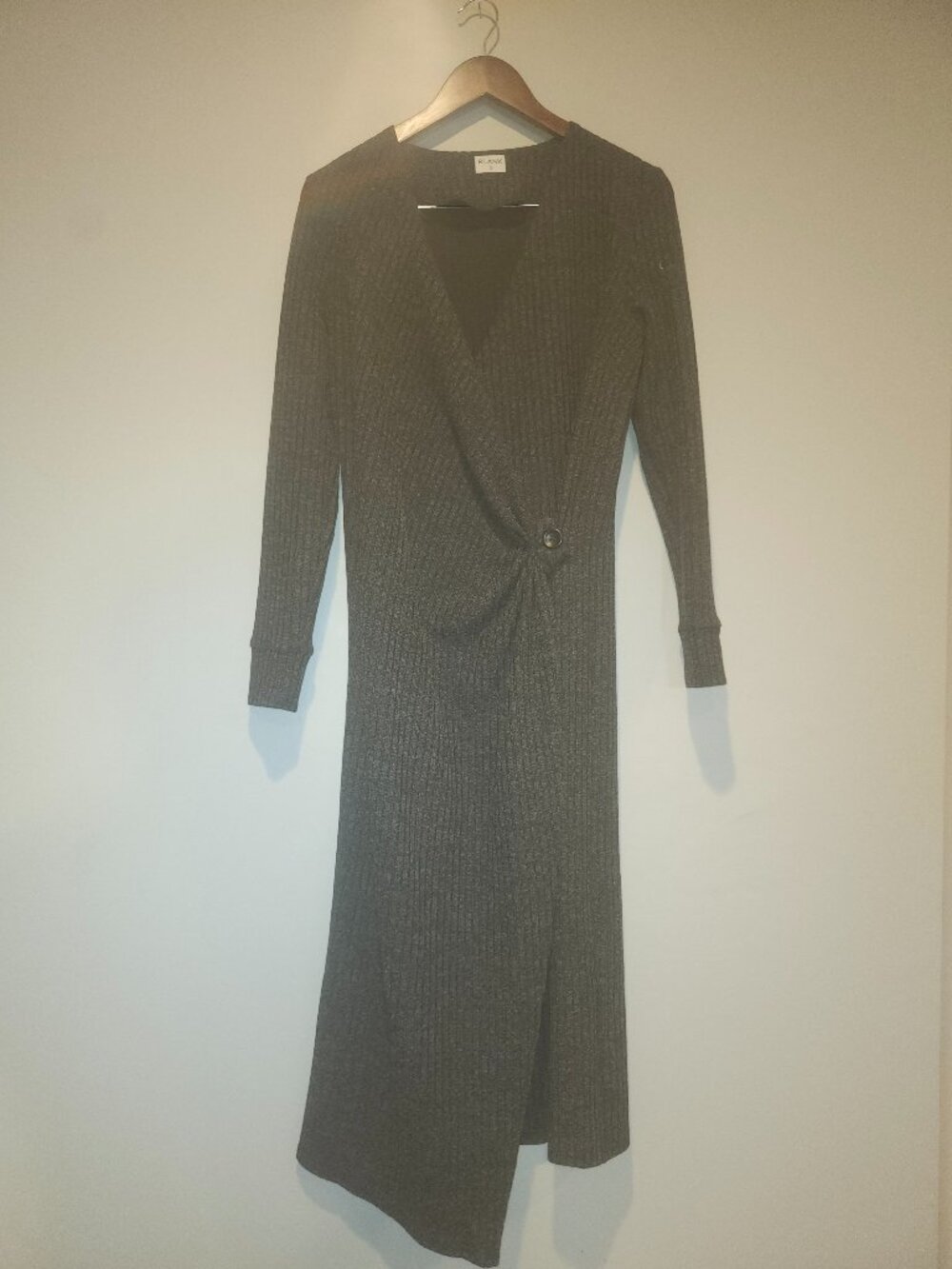 Dark Gray Ribbed Wrap Dress